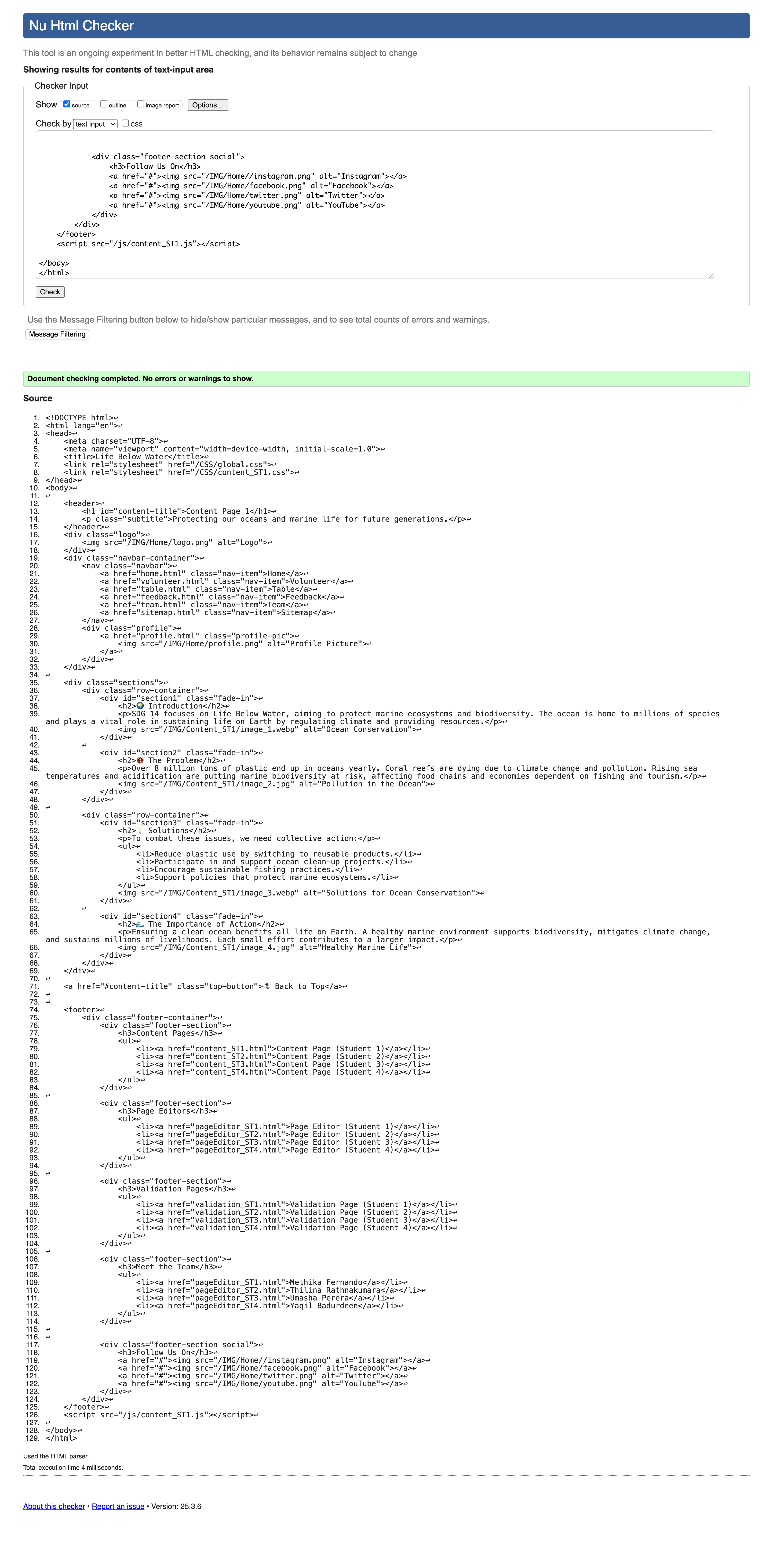 Content Page validation screenshot