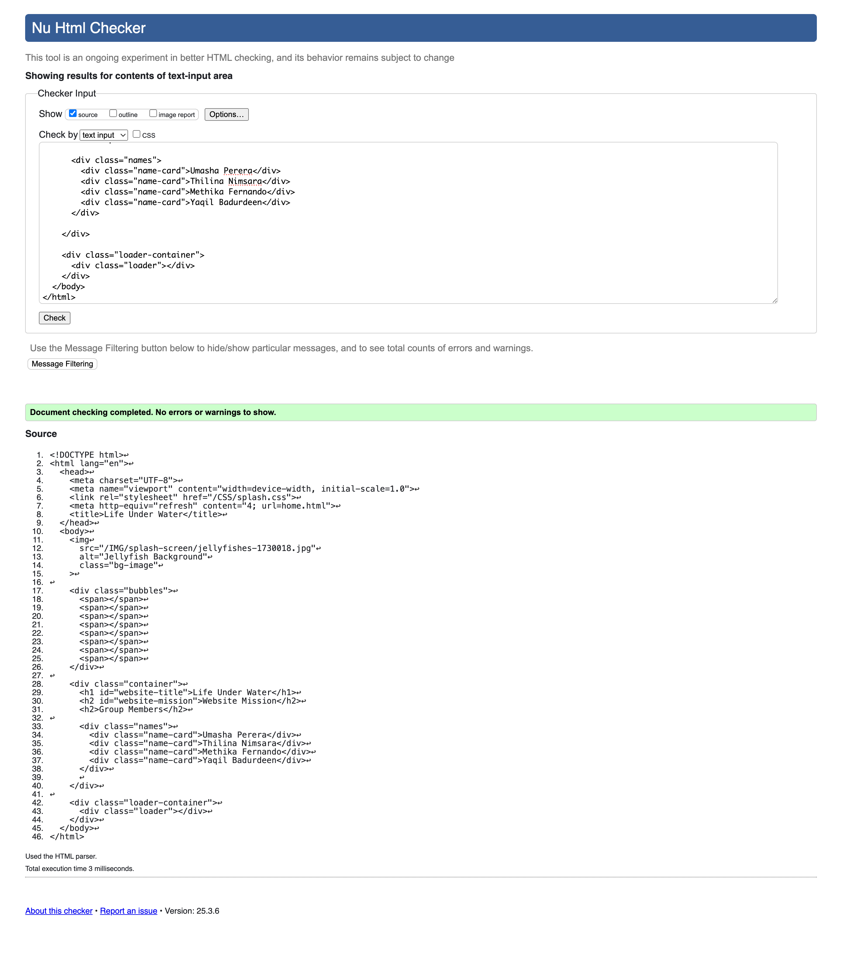 Splash Page validation screenshot