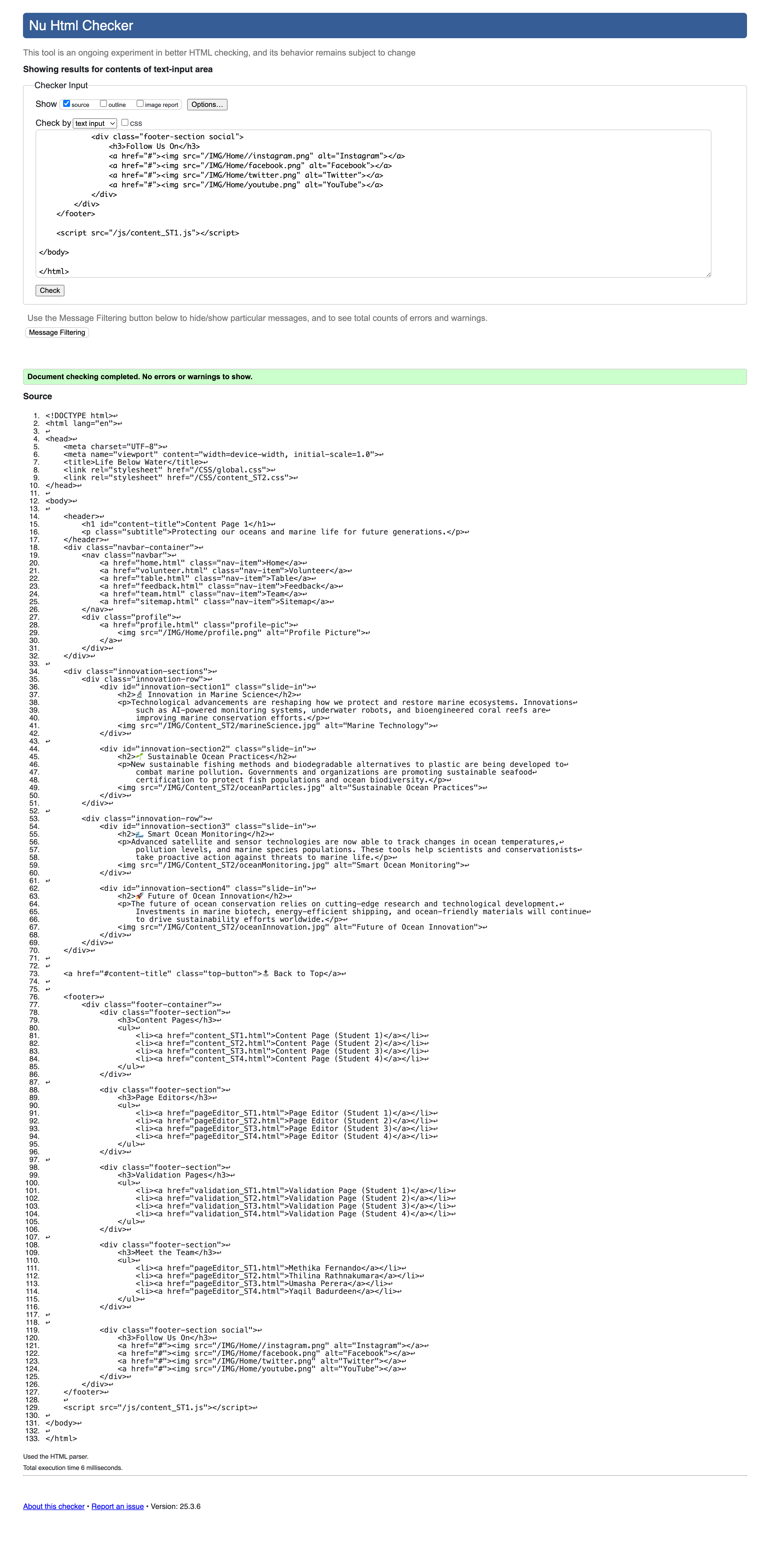 Content Page validation screenshot