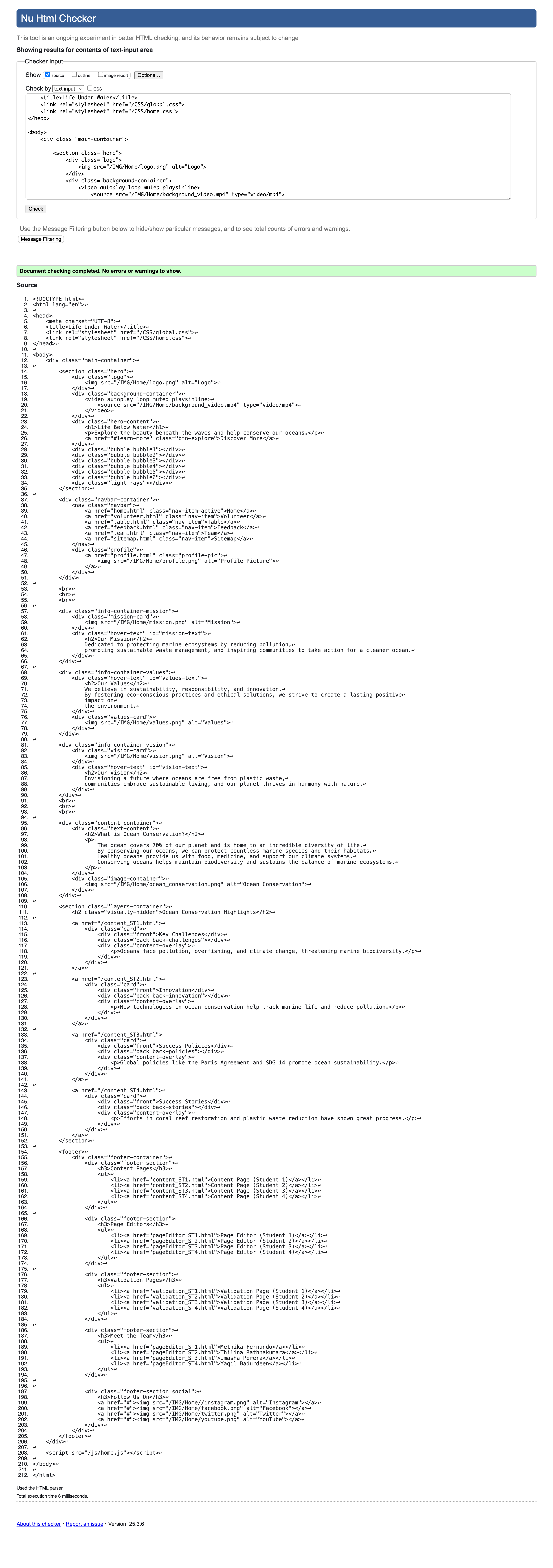 Home Page validation screenshot
