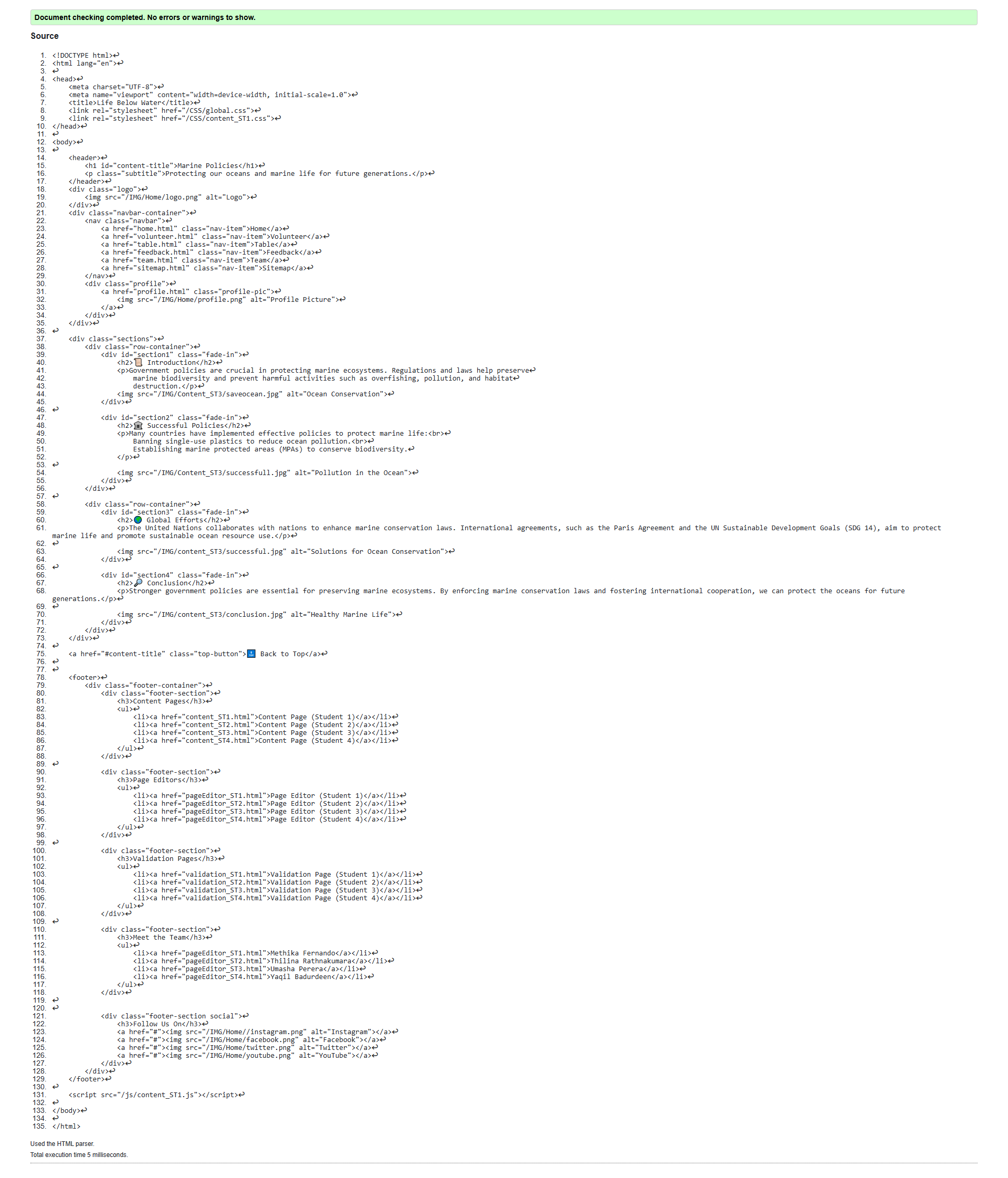 Content Page validation screenshot
